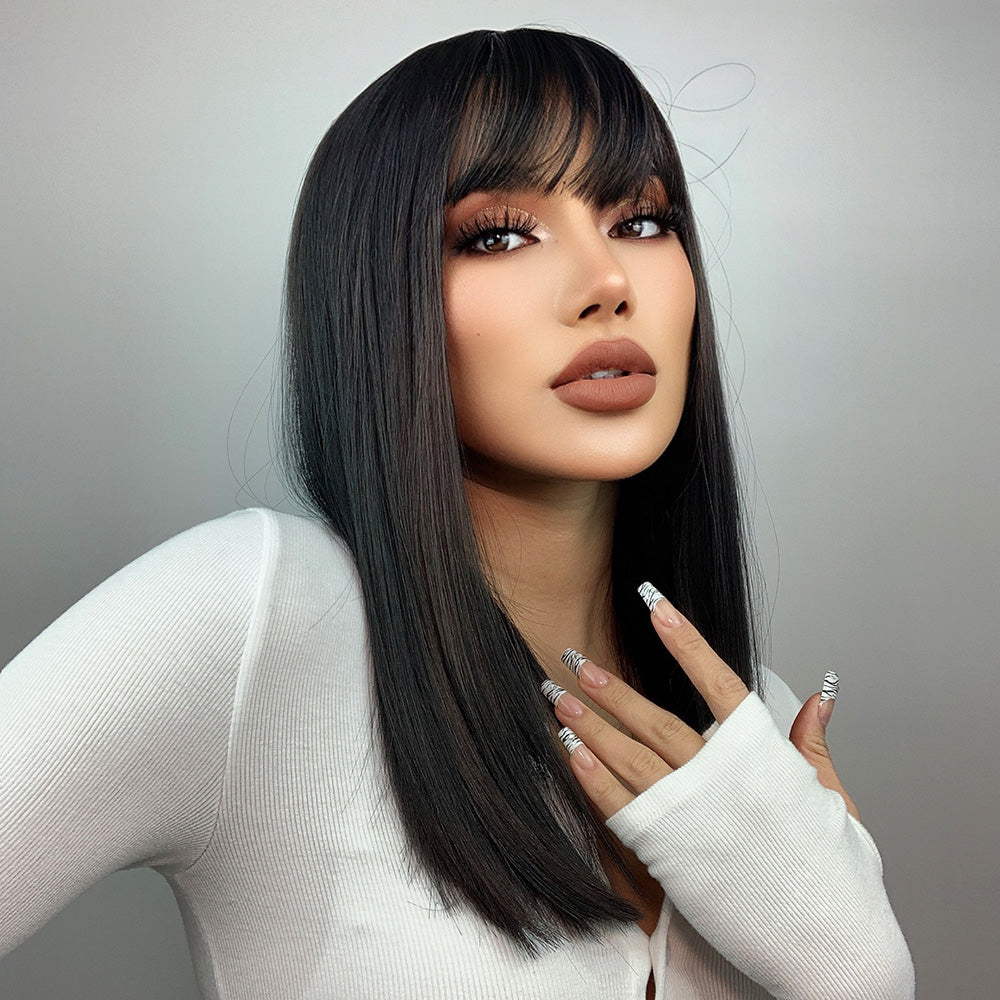 long straight wigs black with bangs wigs for women for daily life LC342-1