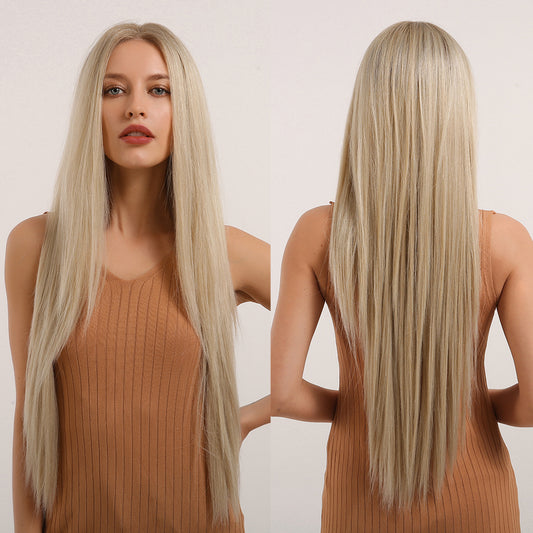 [[Lace Front] 28Inch Blonde Long Straight Wigs For Women BL66011-1