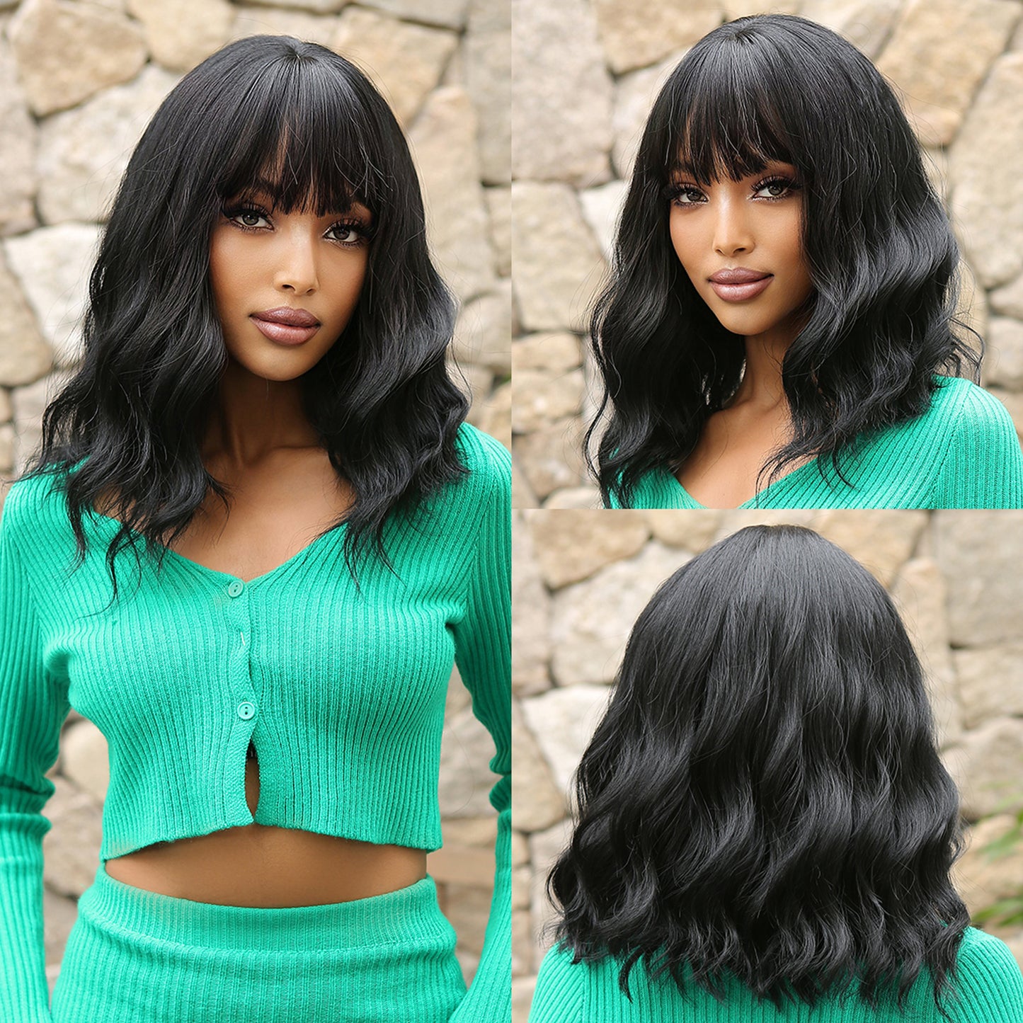 14inch short curly black wig Women's wig for daily or cosplay use LC9034-1