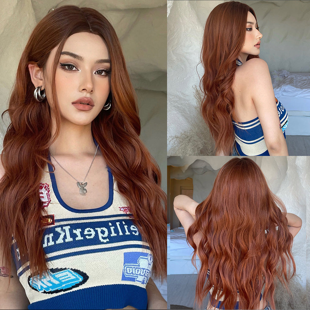 26 Inches Long Curly Red Brown Wigs Synthetic Wigs Women's Wigs for Daily or Cosplay Use WL1075-1