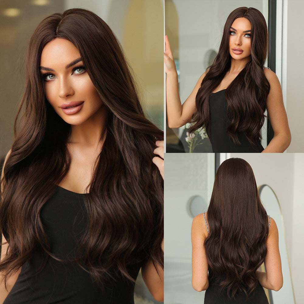 26 Inch Dark Bronwn Long Wavy Wigs for Women LC475-1