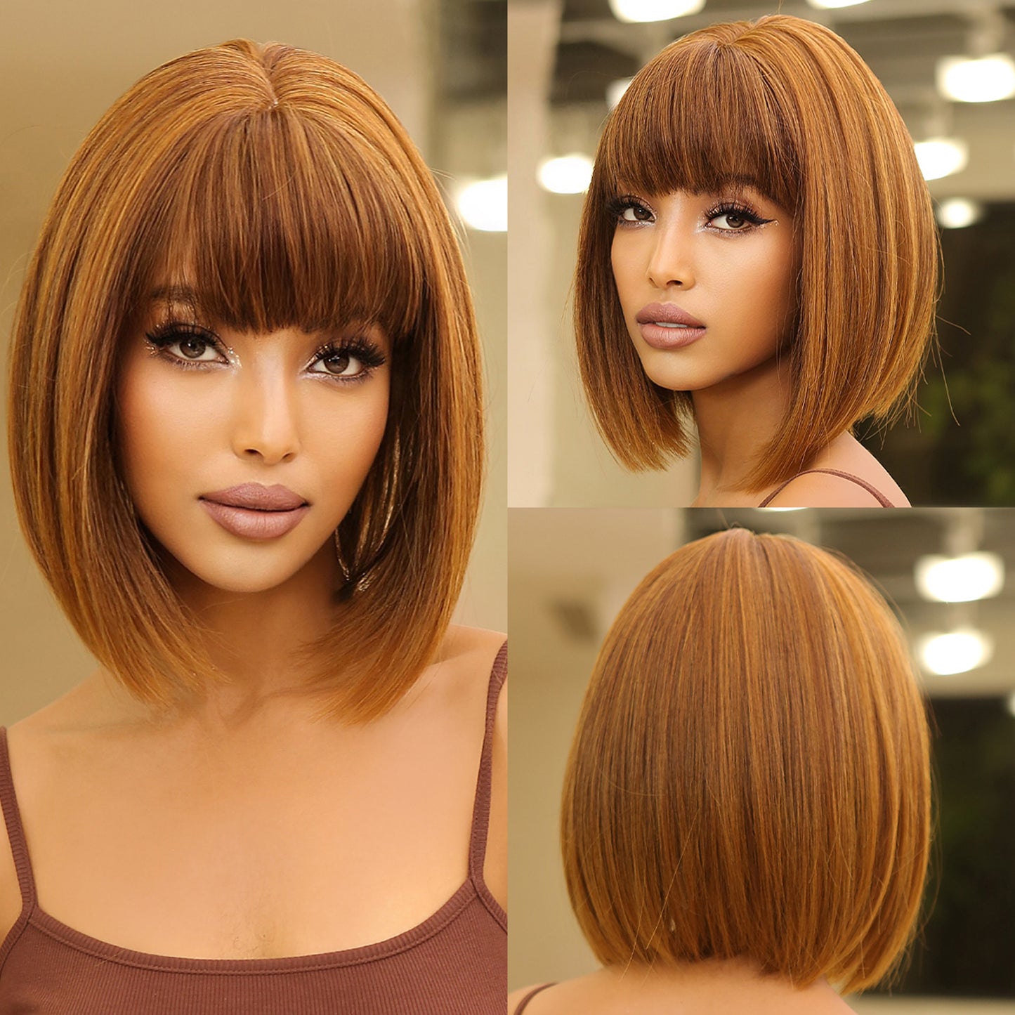 14 Inch short straight bobo wigs blonde wigs with bangs wigs for women LC2071-2