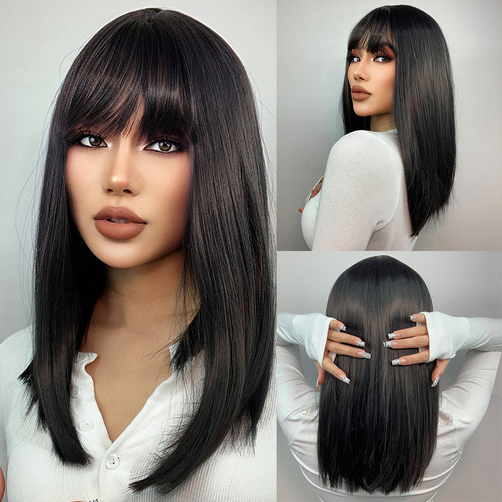 long straight wigs black with bangs wigs for women for daily life LC342-1