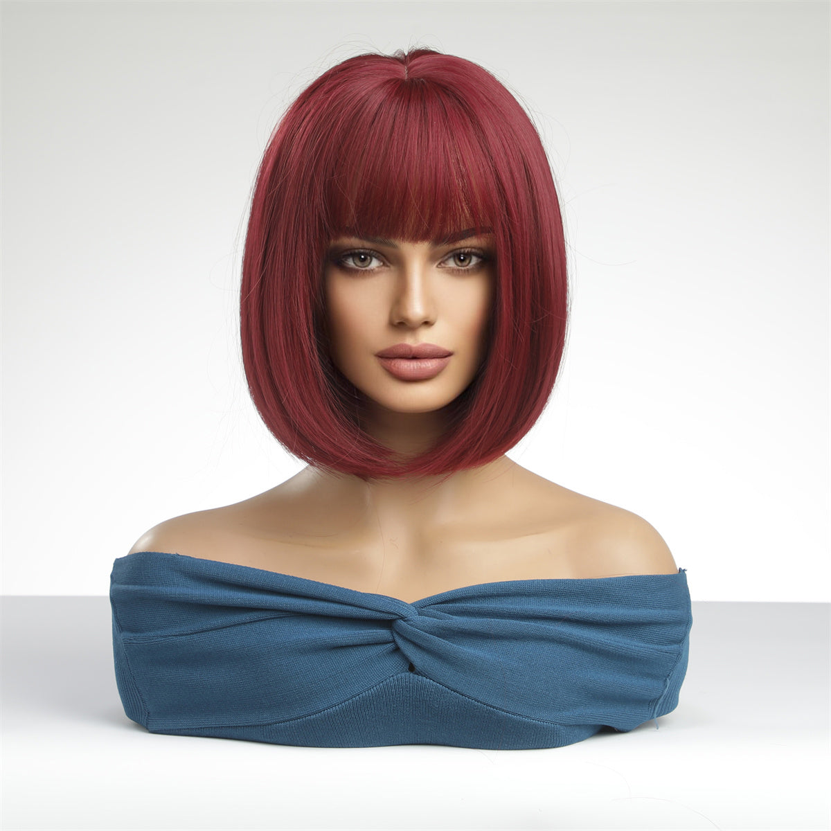 12 Inches Short Straight Wine Red Bobo Wigs Synthetic Fiber Wigs Women's Wigs Daily Use for Party or Cosplay Photos LC2071-1