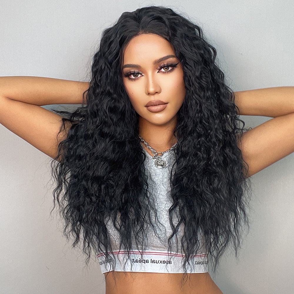 [Lace Front] 26inch Wave Lace Front Wigs for Black Women, Wavy Wig Pineapple Wave Natural Color HC11030-1