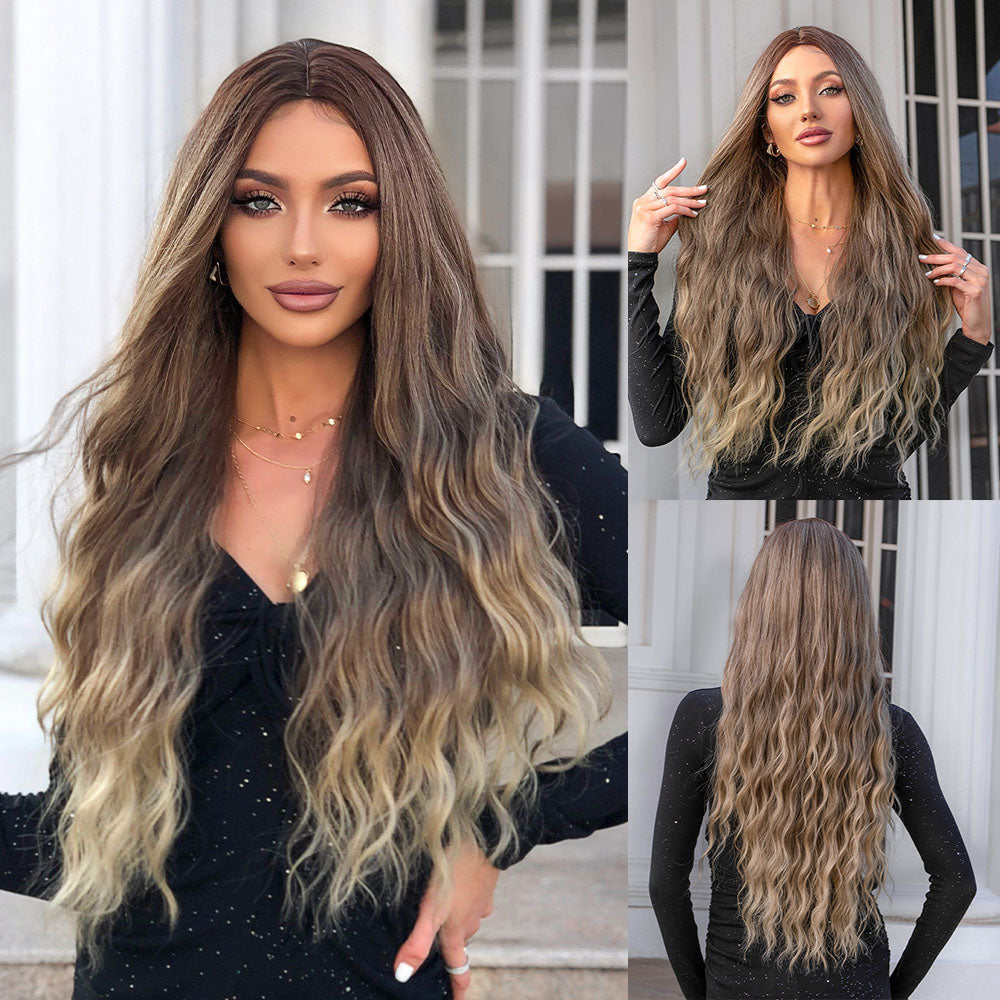 28 Inches Long Curly Brown Ombre Blonde Wigs Synthetic Wigs Women's Wigs for Daily Use Party or Cosplay Taking Photos LC050-1