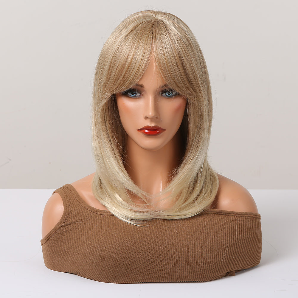 long straight wigs blonde with middle bangs wigs for women for daily life LC242-3