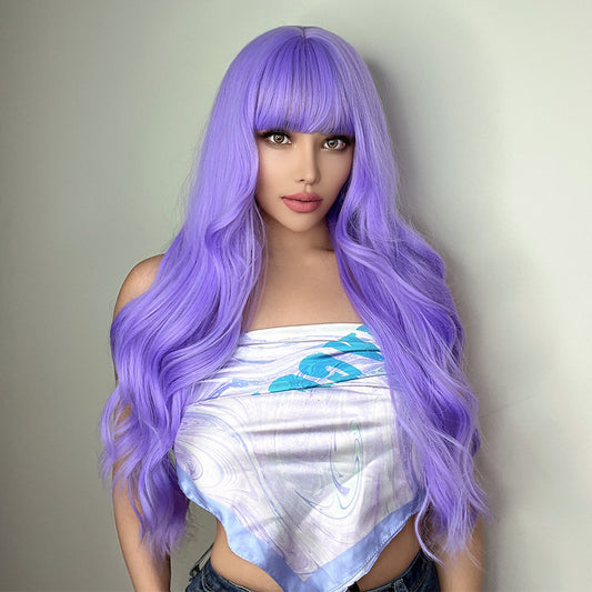 26 Inches Long Curly Purple Wigs with Bangs Synthetic Wigs Women's Wigs for Daily or Cosplay Use LC6123-1