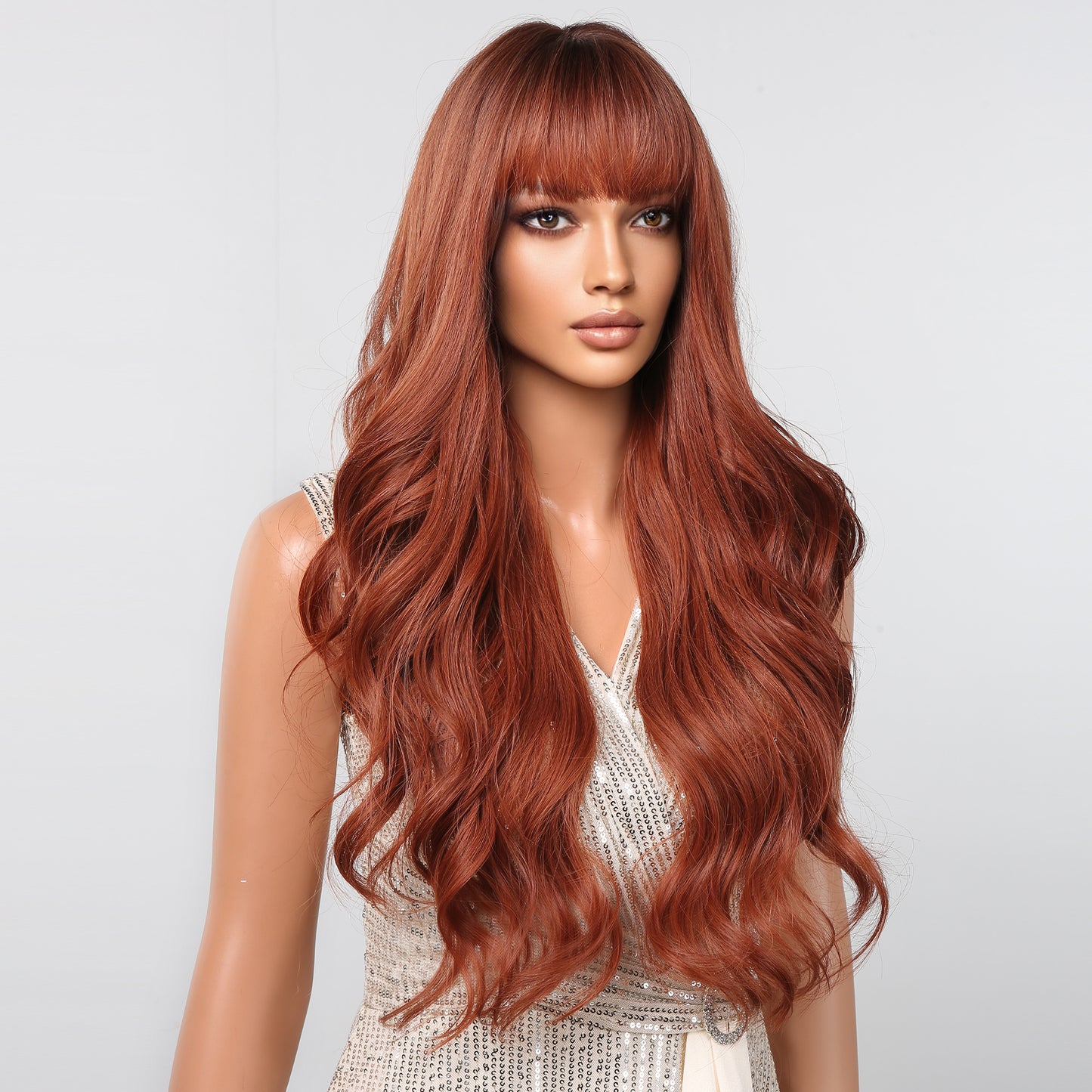 30 Inch brown long curly wigs with bangs wigs for women LC2097-2