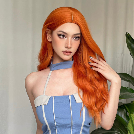 26 Inch Long Curly Orange Wig with Bangs Women's Wig for Daily or Cosplay Use WL1099-1