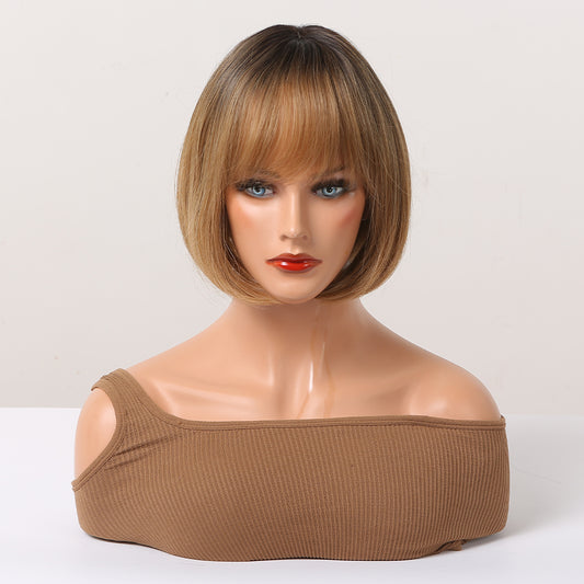 12 Inches Long Straight Blonde Bobo Wigs Synthetic Fiber Wigs Women's Wigs Daily Use for Party or Cosplay Photos ss171-1