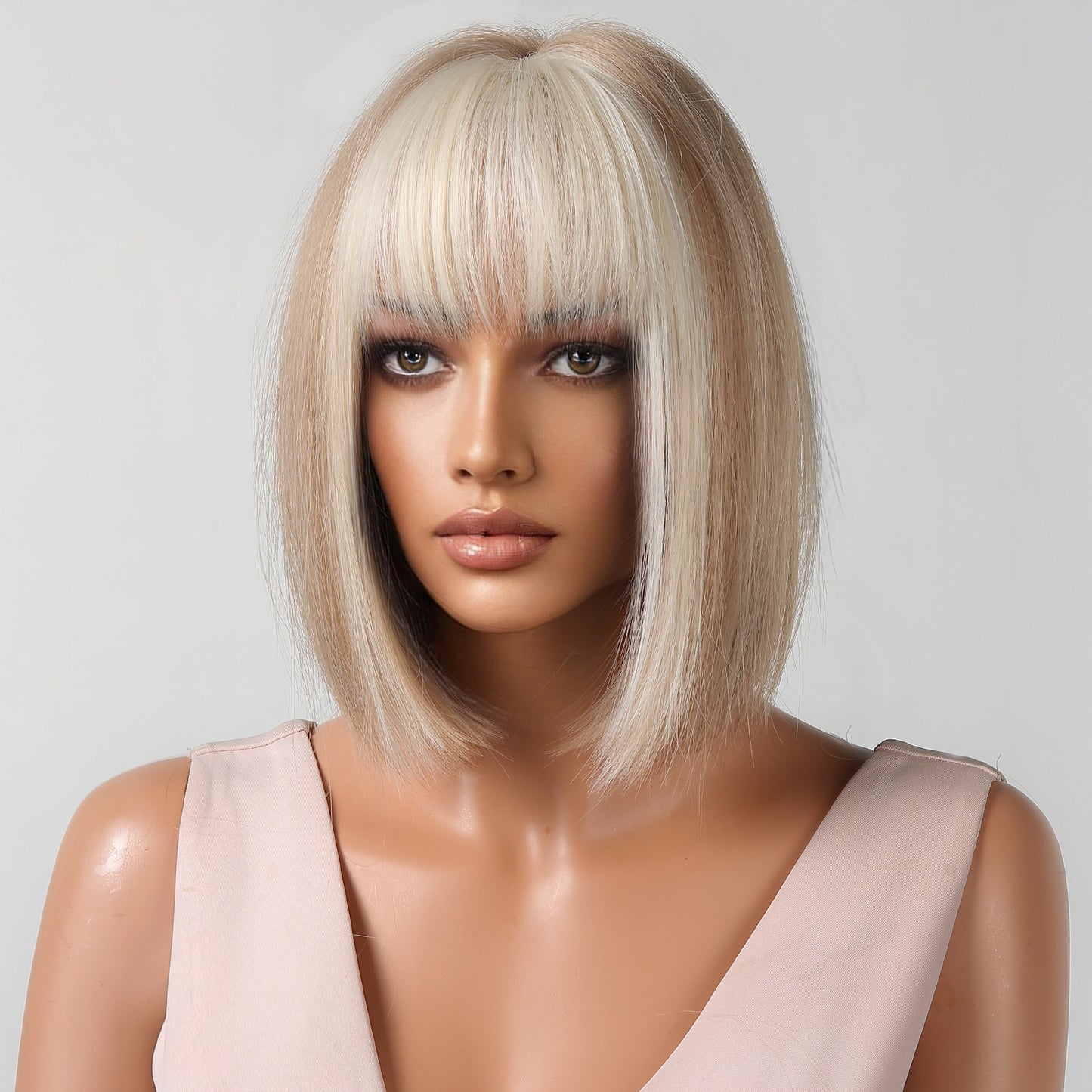 12 Inches Short Straight Blonde Bobo Wigs with Ivory Bangs Synthetic Wigs for Women Daily Use LC2080-10