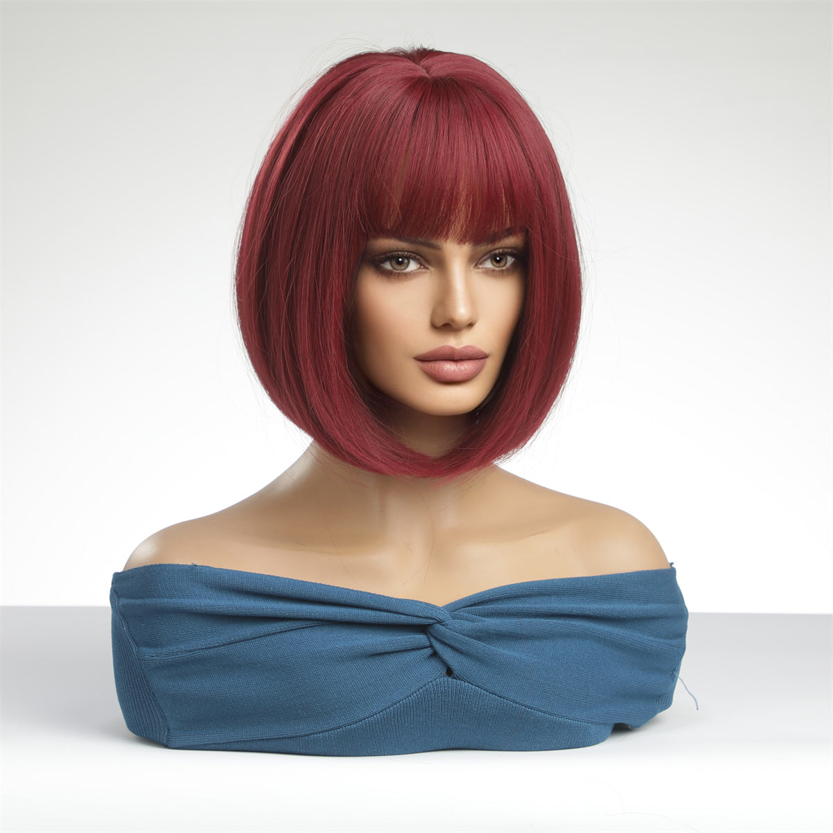 12 Inches Short Straight Wine Red Bobo Wigs Synthetic Fiber Wigs Women's Wigs Daily Use for Party or Cosplay Photos LC2071-1