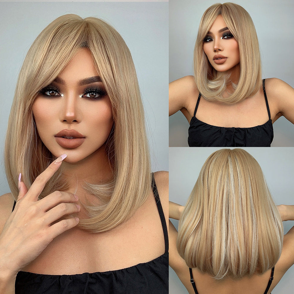 16 Inch long straight wigs blonde with bangs wigs for women daily or cosplay use LC046-1