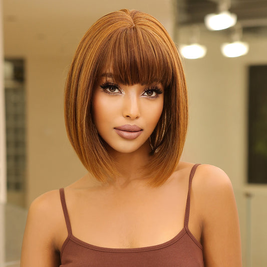 14 Inch short straight bobo wigs blonde wigs with bangs wigs for women LC2071-2