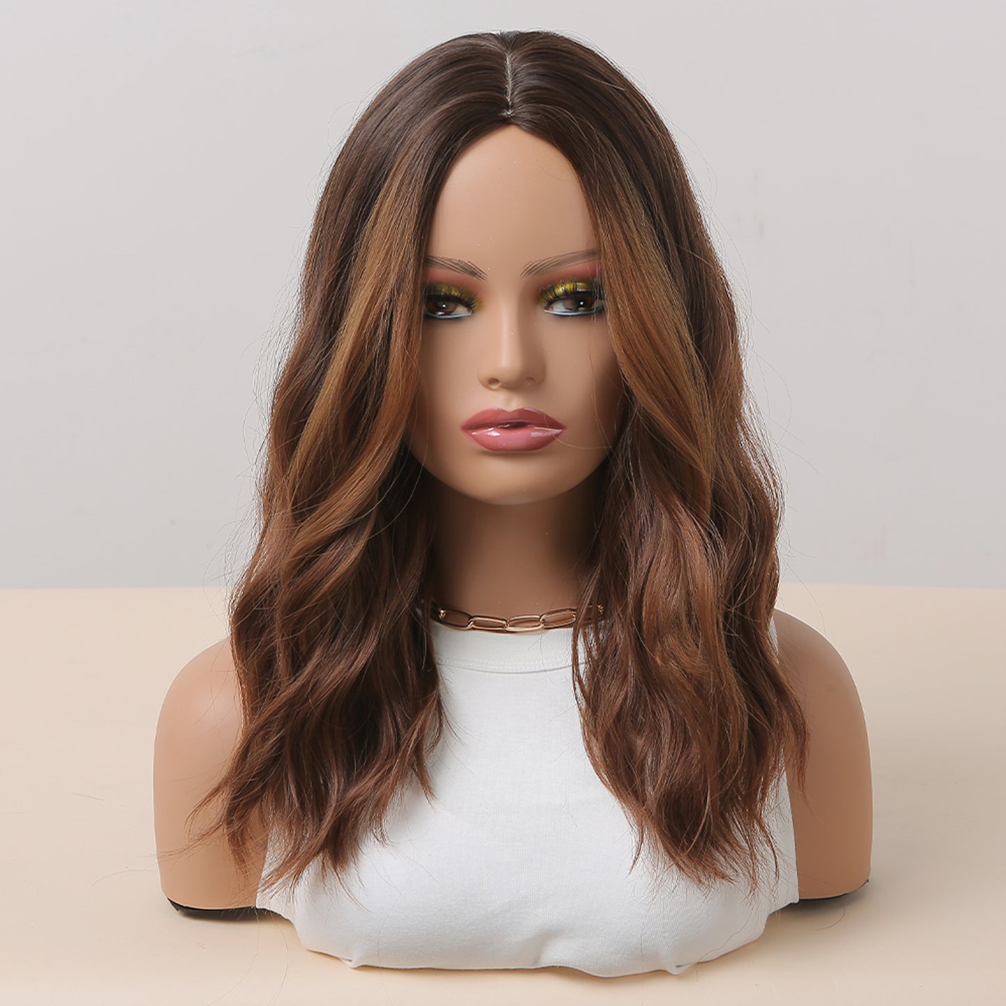 20 inch long curly brown synthetic wig Women's wig for daily or cosplay use WL1047-1