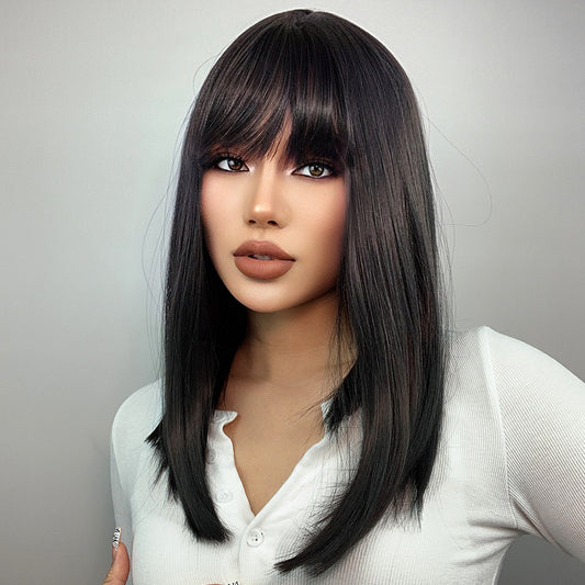 long straight wigs black with bangs wigs for women for daily life LC342-1