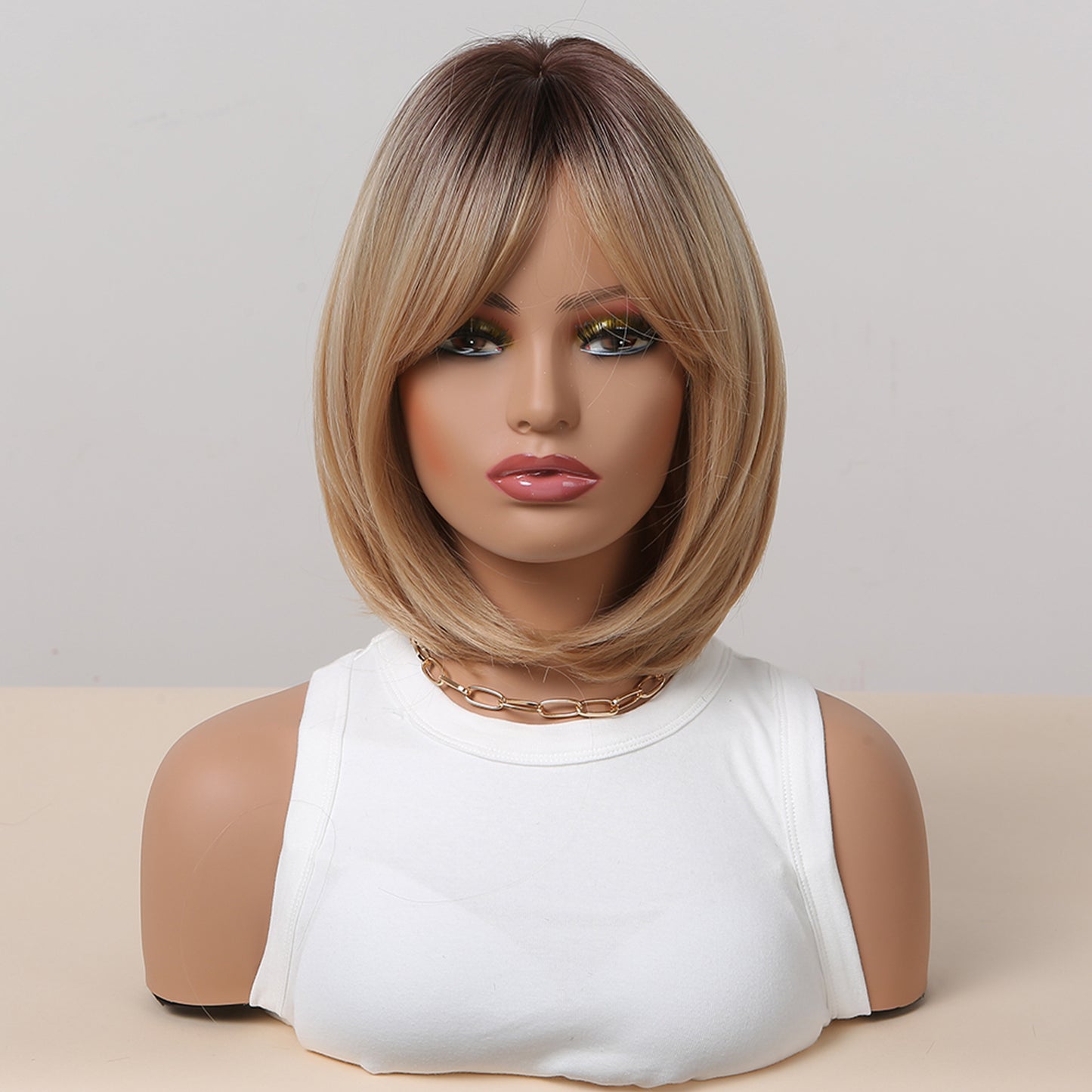 14 Inches Long Straight Blonde Bobo Wigs Synthetic Fiber Wigs Women's Wigs Daily Use for Party or Cosplay Photos WL1045-1