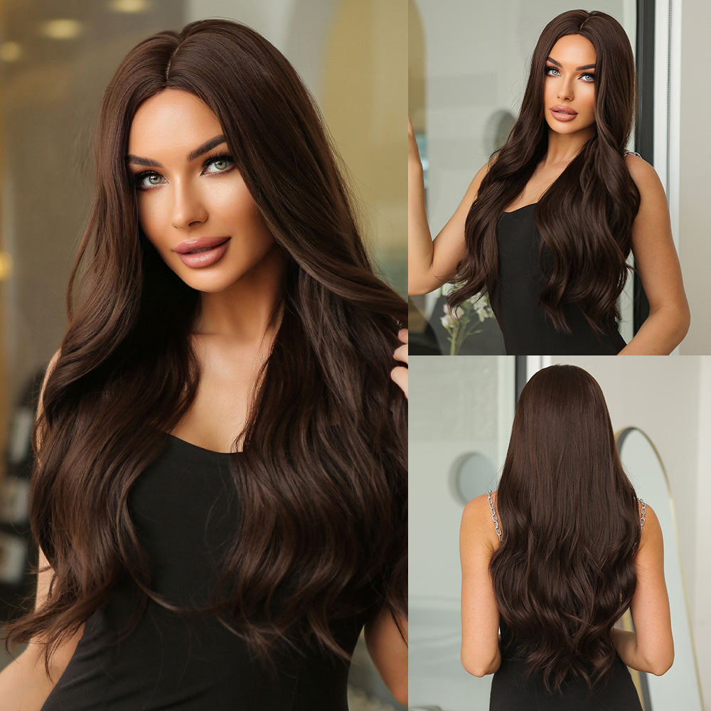 26 Inch Dark Bronwn Long Wavy Wigs for Women LC475-1