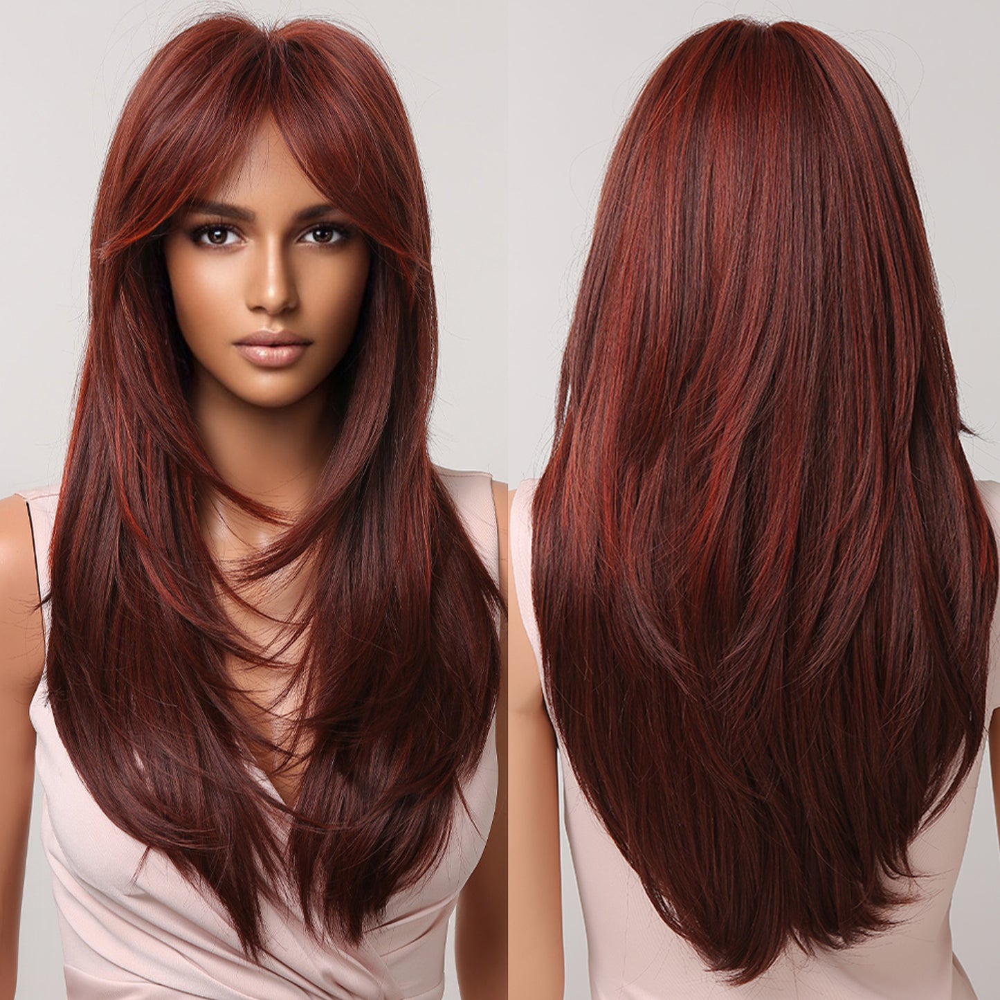 22 Inch-long red straight wigs with bangs wigs for women LC2068-3