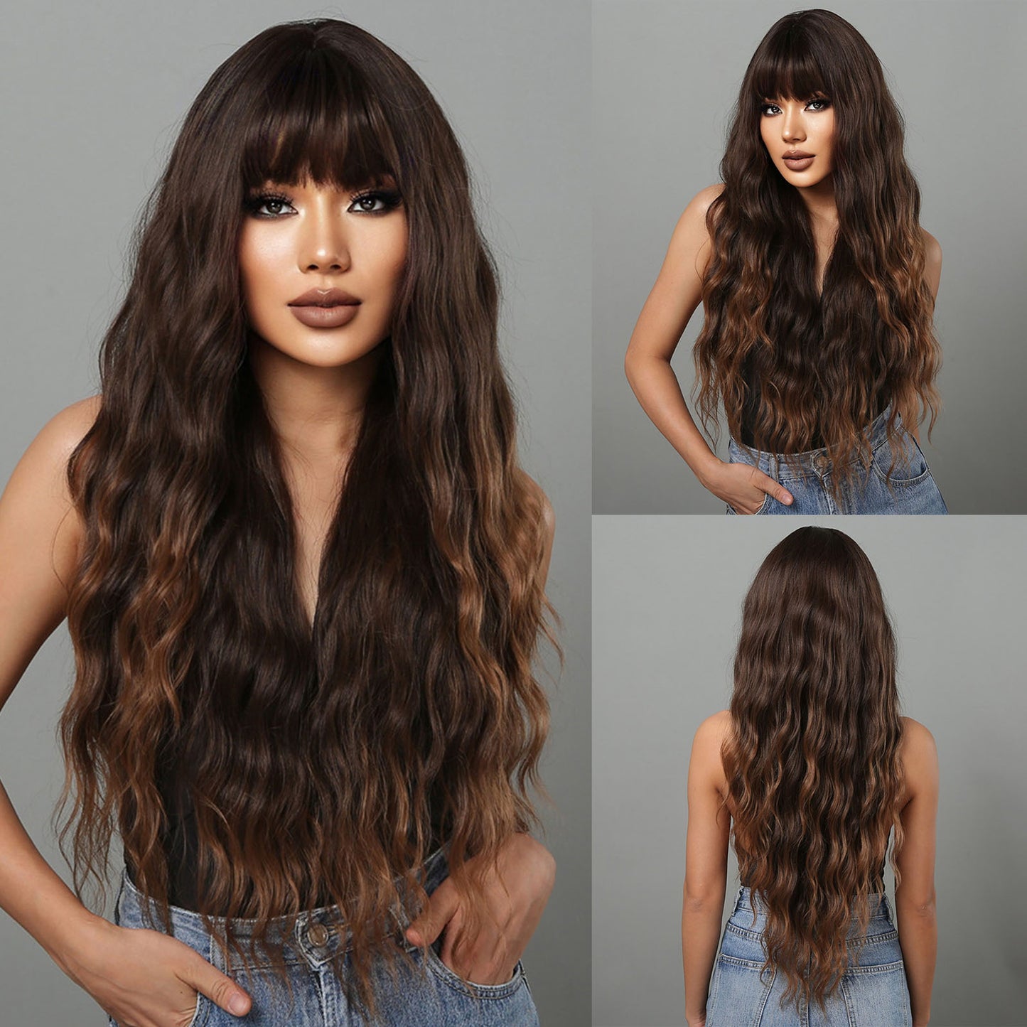 30 inch Long Brown Wavy With Bangs for Women LC2029-1