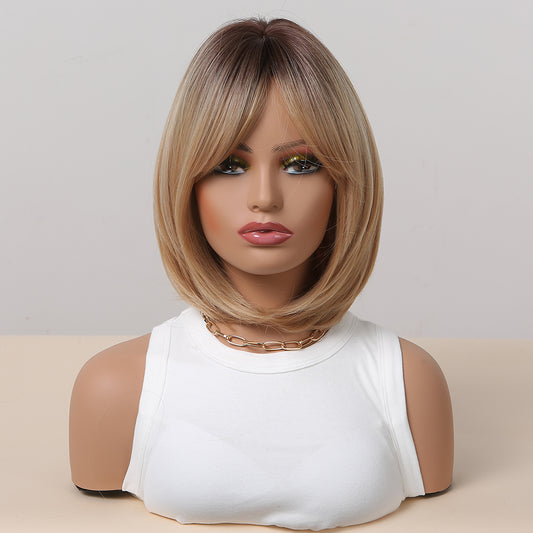 14 Inches Long Straight Blonde Bobo Wigs Synthetic Fiber Wigs Women's Wigs Daily Use for Party or Cosplay Photos WL1045-1