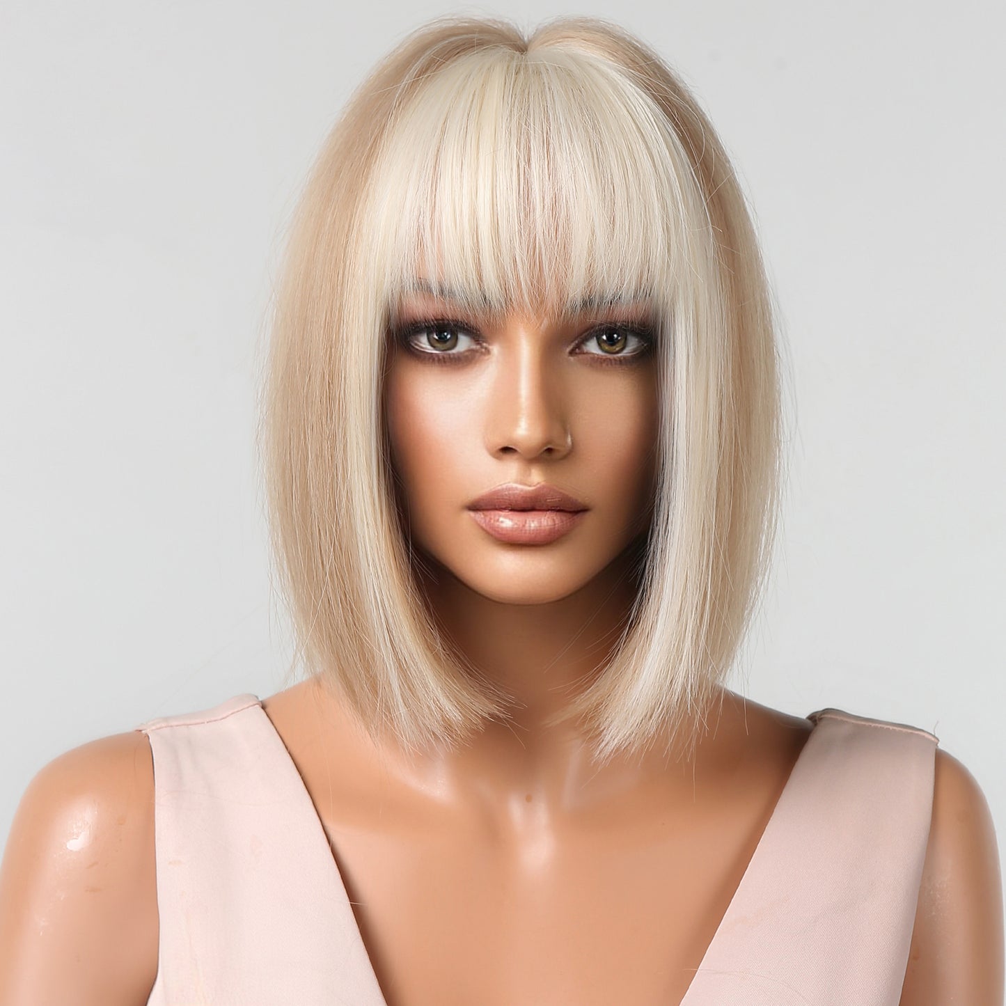 12 Inches Short Straight Blonde Bobo Wigs with Ivory Bangs Synthetic Wigs for Women Daily Use LC2080-10