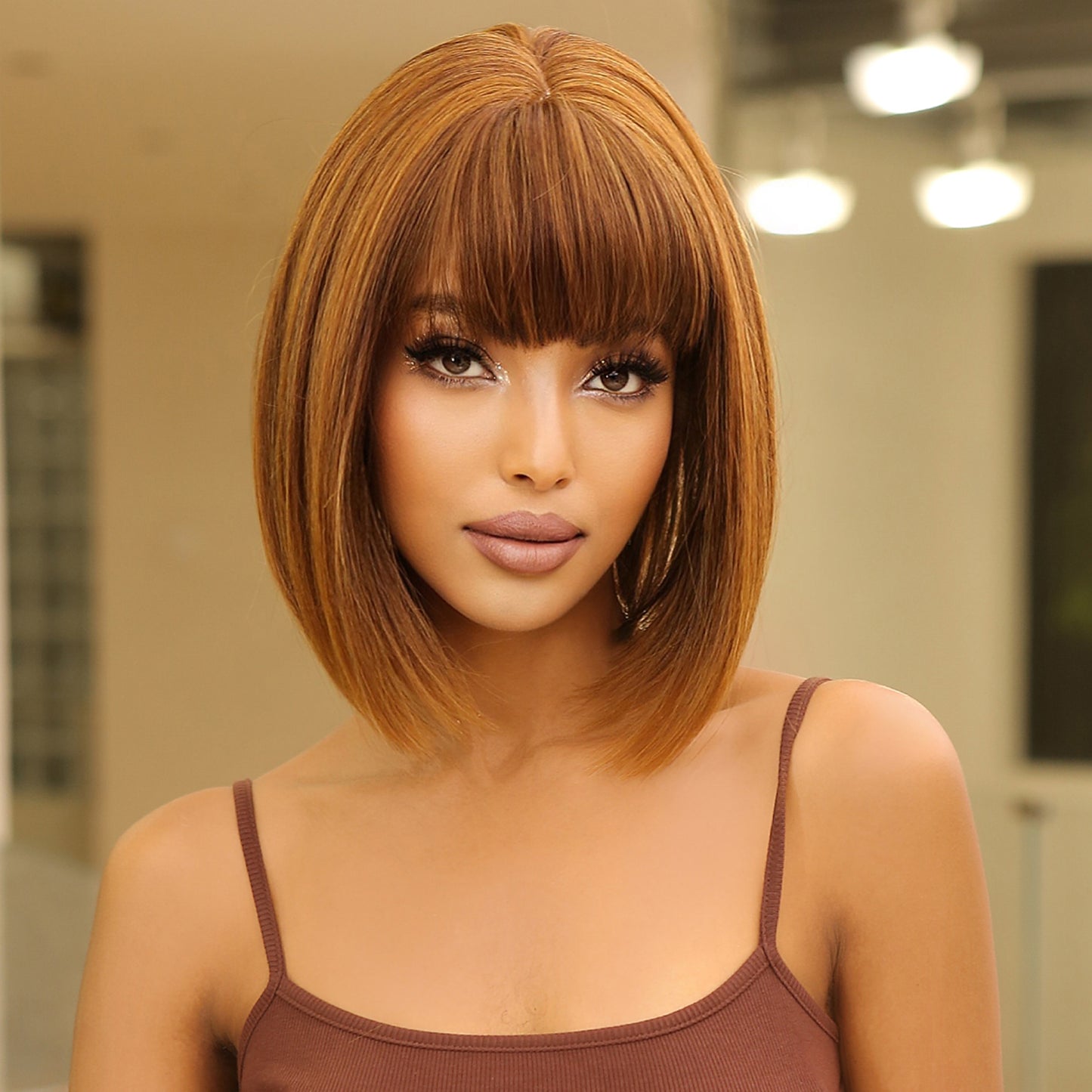 14 Inch short straight bobo wigs blonde wigs with bangs wigs for women LC2071-2