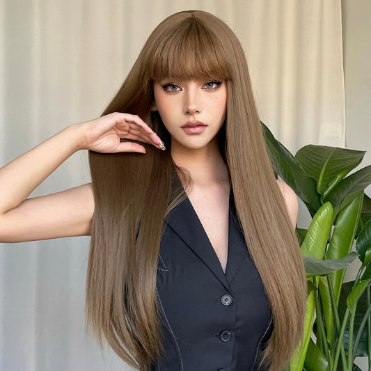 28 Inches Long Straight Brown Blonde Wigs Synthetic Fiber Wigs Women's Wigs Daily Use for Party or Cosplay Photos WL1011-2