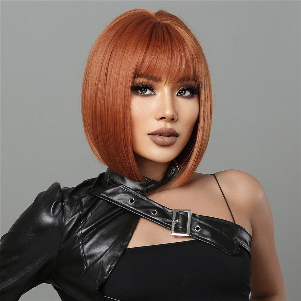 short straight bobo wigs orange with bangs wigs for women for daily life LC2071-3