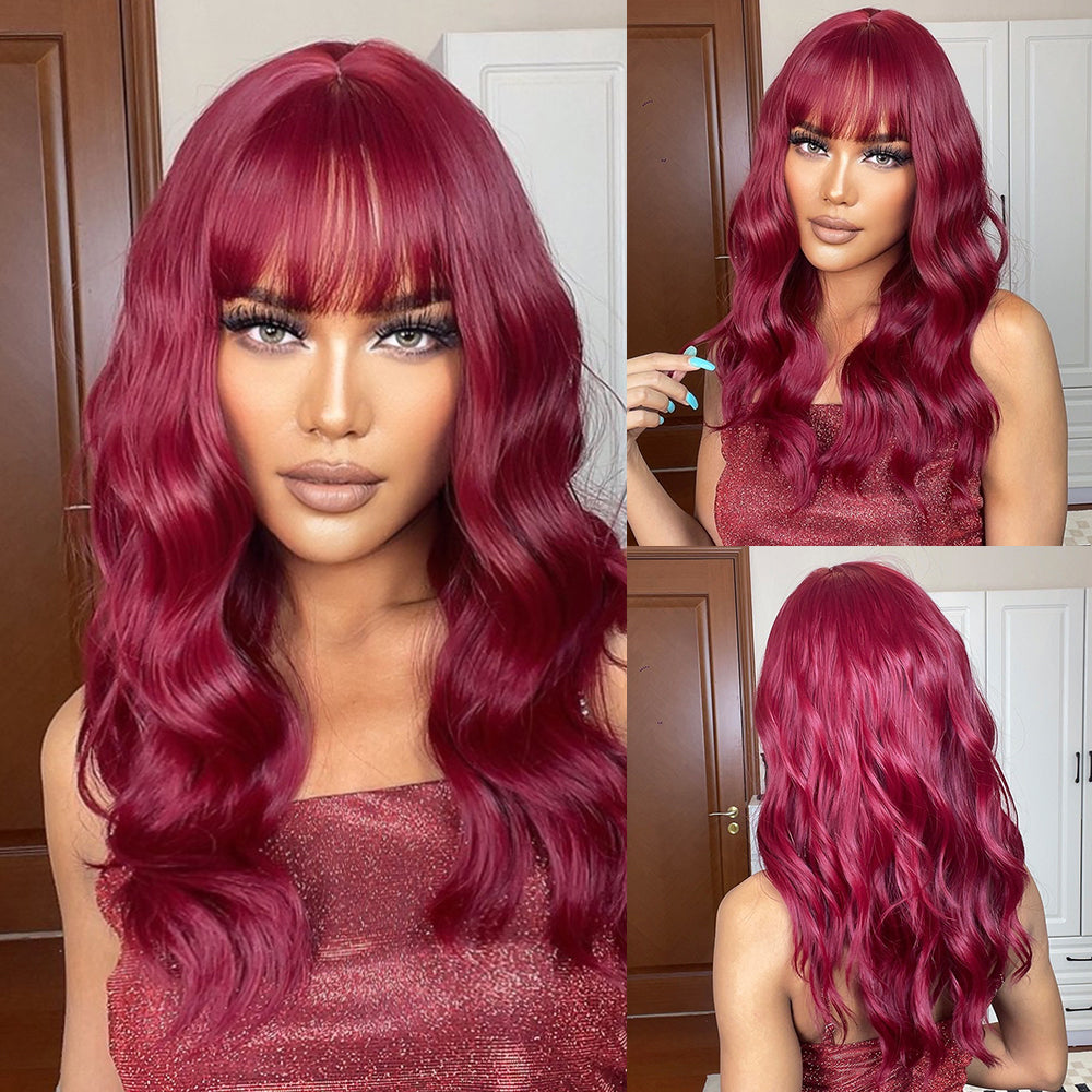 Long curly wigs red with bangs wigs for women for daily life LC6105-1