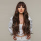 28 Inches Long Curly Brown Wigs wirh Bangs and Blonde Highlight Women's Wigs for Daily or Cosplay Use LC2074-4