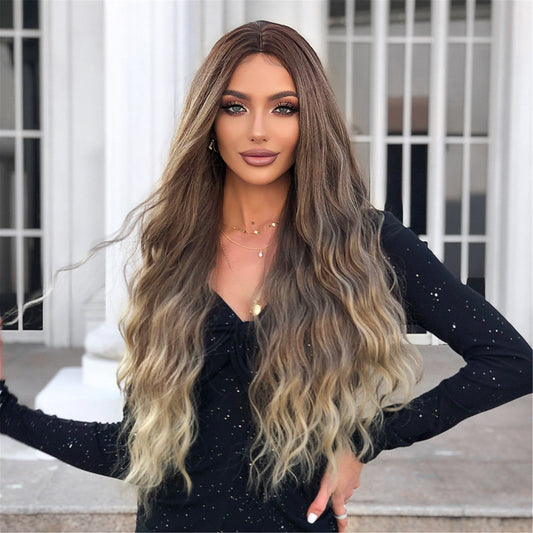 28 Inches Long Curly Brown Ombre Blonde Wigs Synthetic Wigs Women's Wigs for Daily Use Party or Cosplay Taking Photos LC050-1