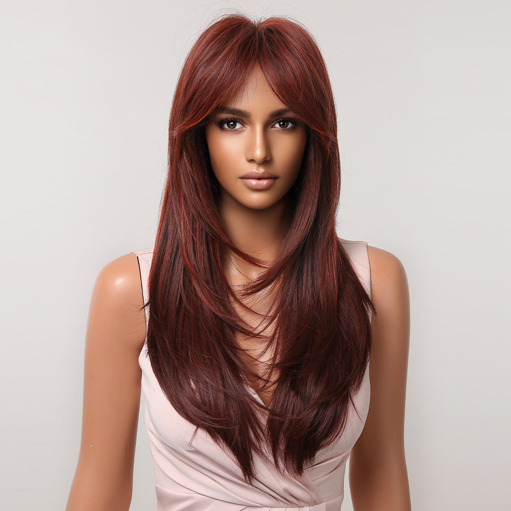 22 Inch-long red straight wigs with bangs wigs for women LC2068-3