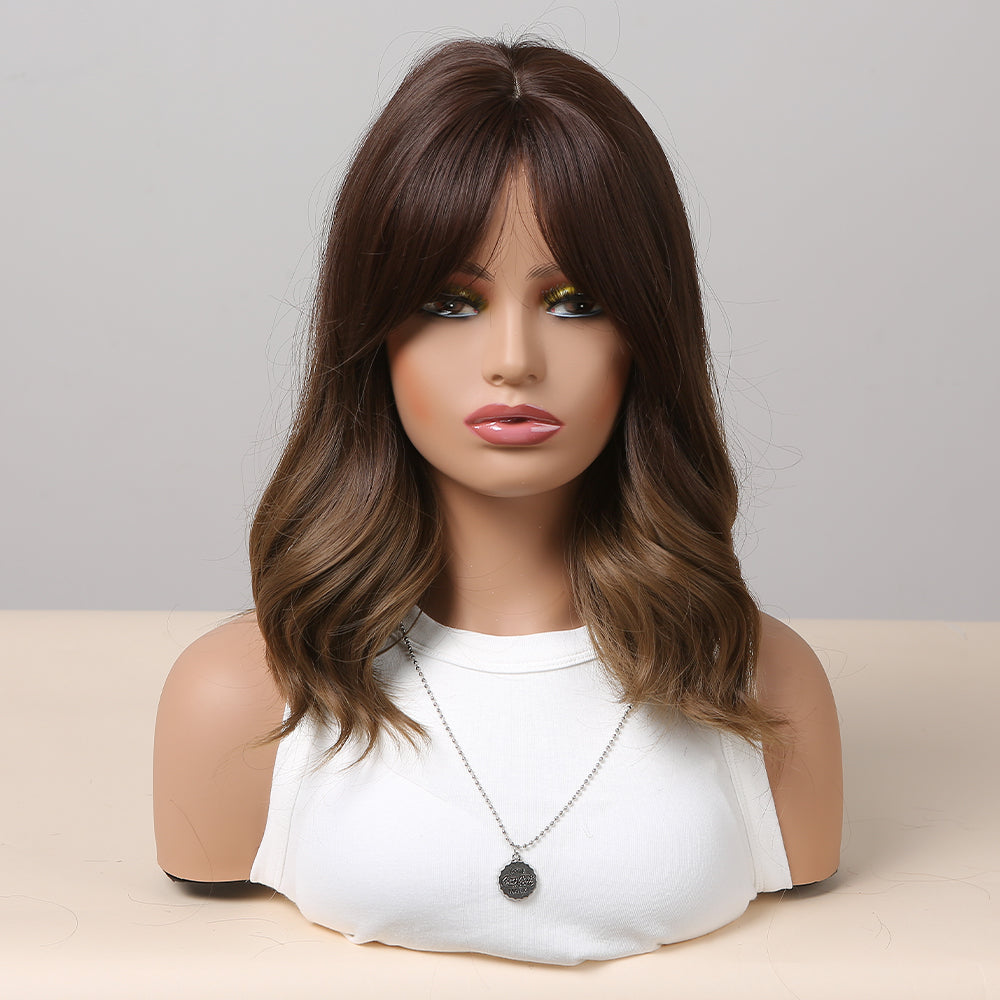 14 Inches Long Curly Brown Wigs with Bangs Women's Wigs for Daily,Party or Cosplay Use LC6901-1