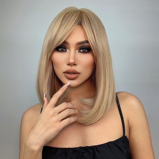 16 Inch long straight wigs blonde with bangs wigs for women daily or cosplay use LC046-1