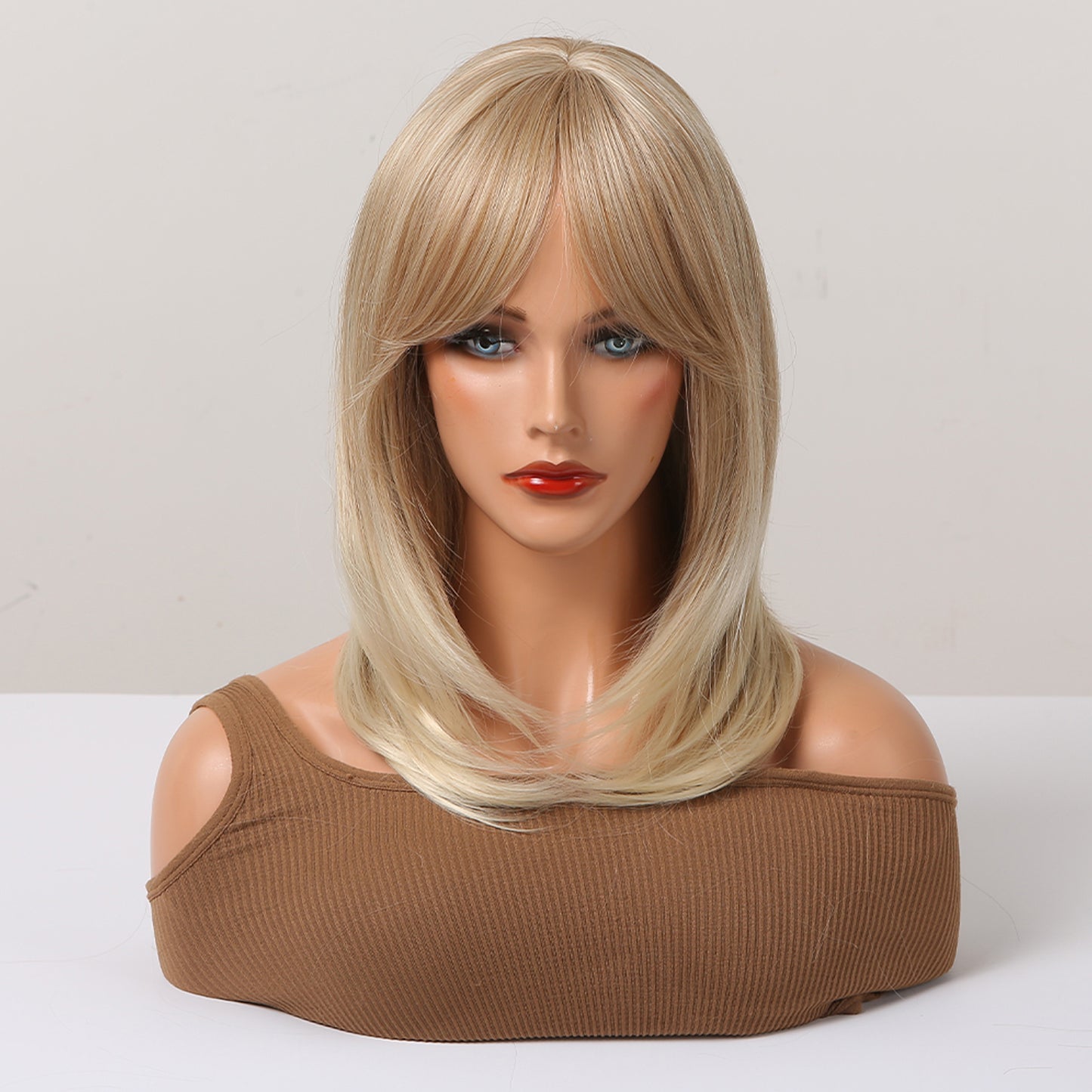 long straight wigs blonde with middle bangs wigs for women for daily life LC242-3