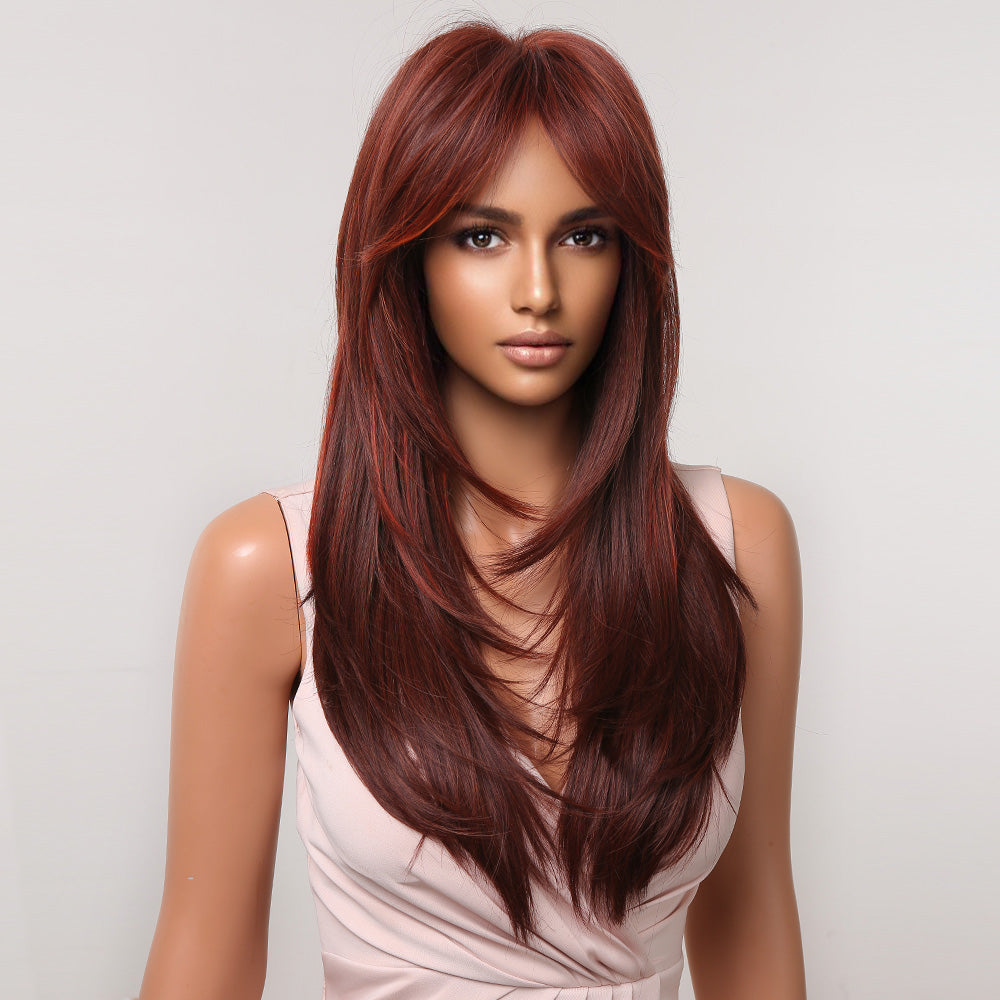 22 Inch-long red straight wigs with bangs wigs for women LC2068-3