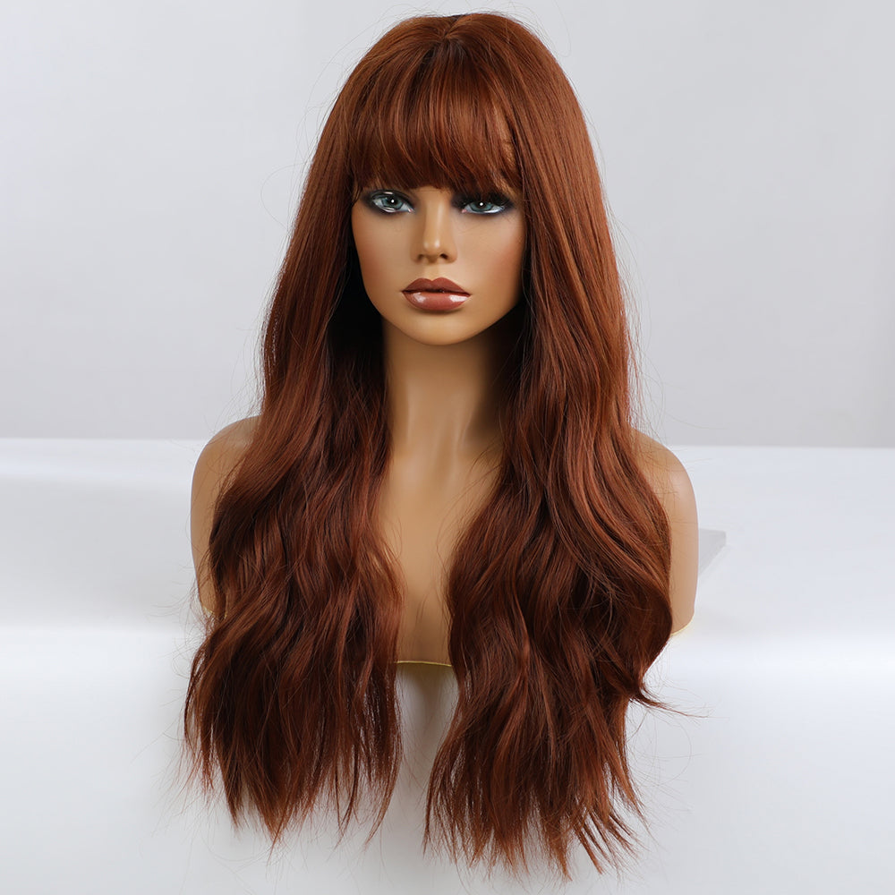 26 inch Long curly red brown wigs with bangs wigs for women for daily life LC6154-1