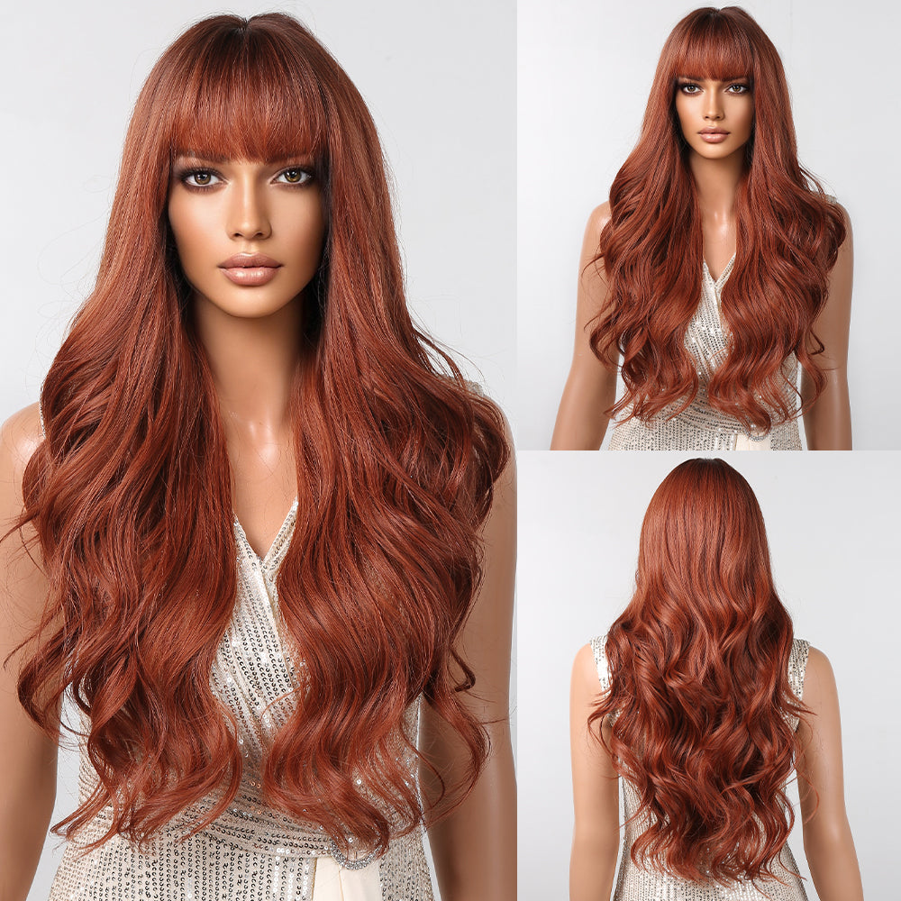 30 Inch brown long curly wigs with bangs wigs for women LC2097-2