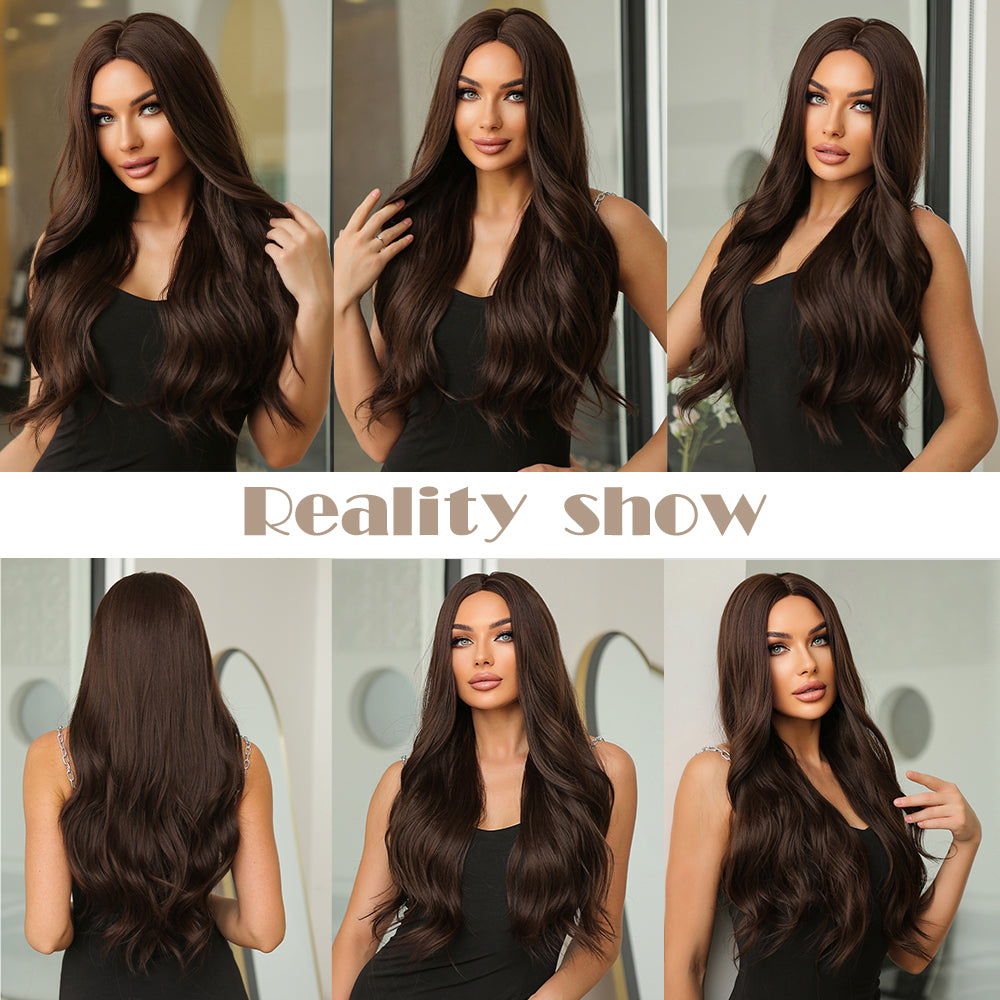 26 Inch Dark Bronwn Long Wavy Wigs for Women LC475-1