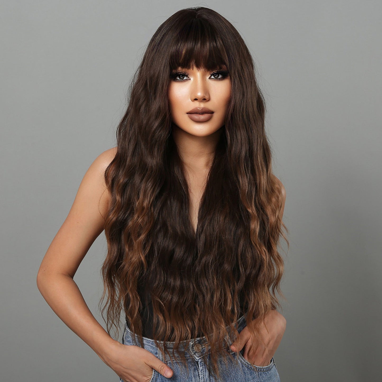 30 inch Long Brown Wavy With Bangs for Women LC2029-1