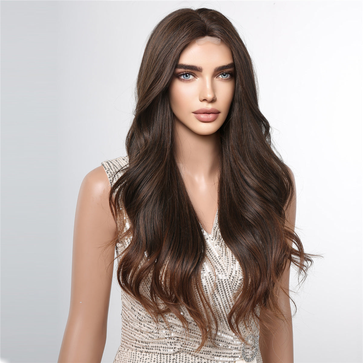 [Lace Front] 26 Inch long curly wigs with lace front wigs root brown ombre blonde wigs FTL3008-1