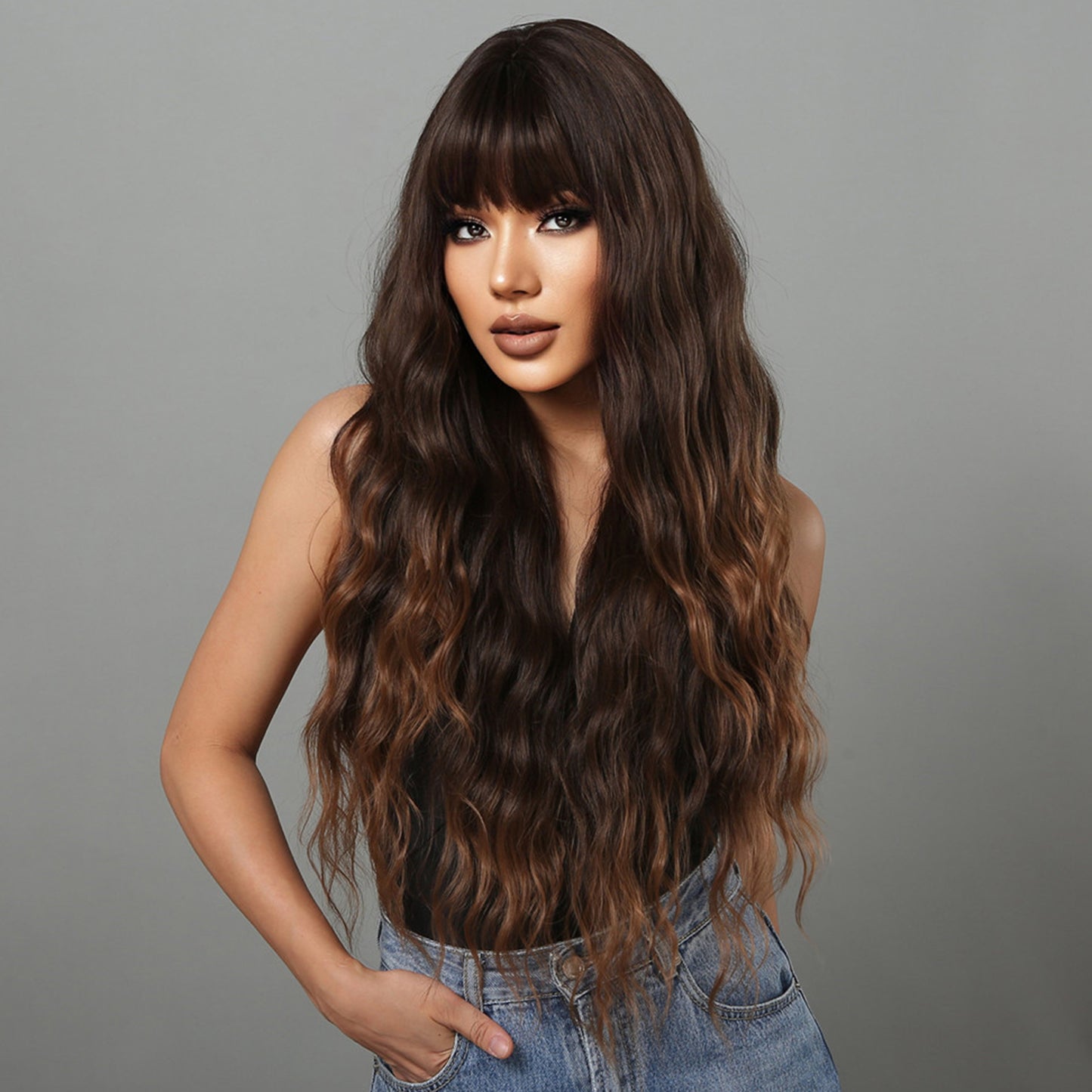 30 inch Long Brown Wavy With Bangs for Women LC2029-1