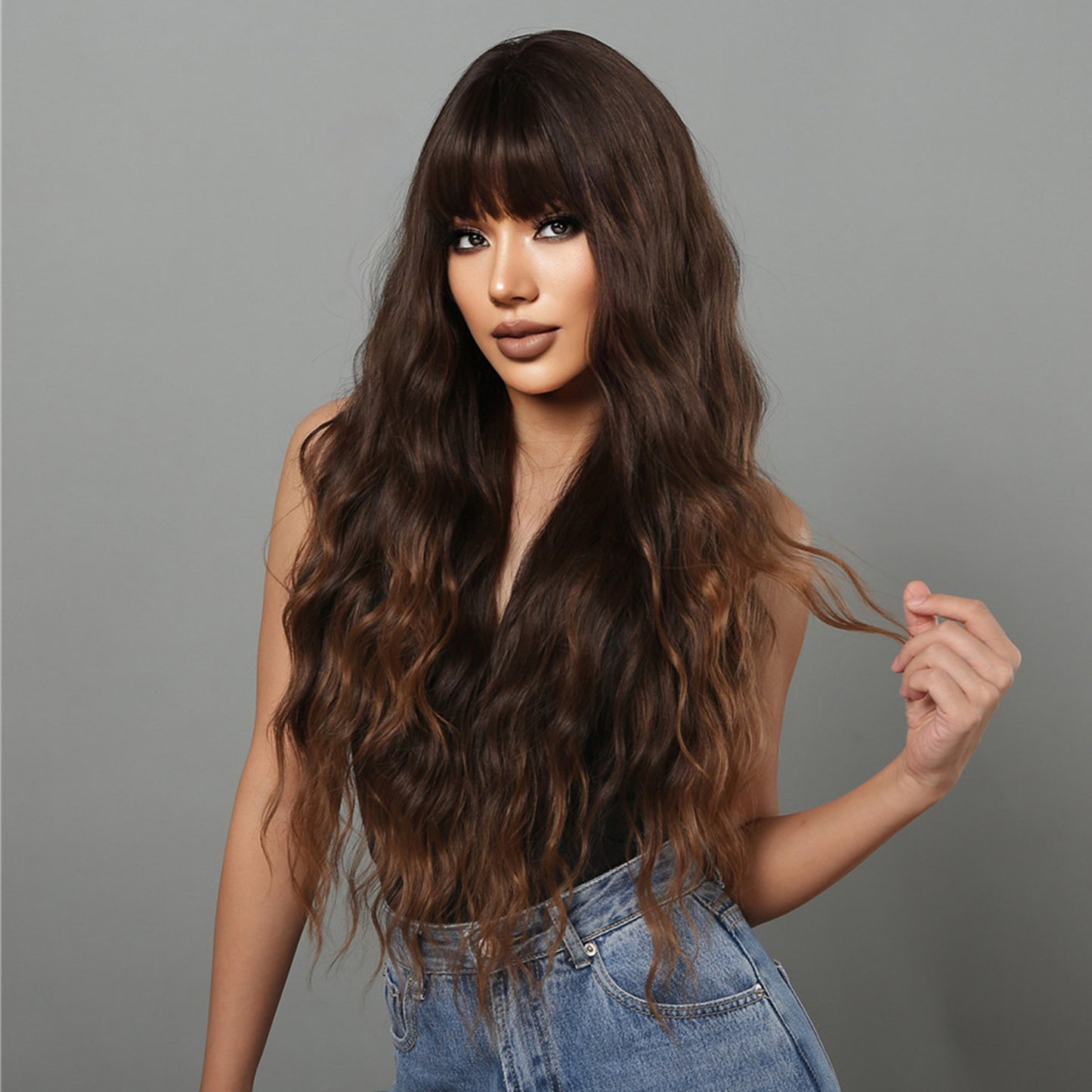 30 inch Long Brown Wavy With Bangs for Women LC2029-1