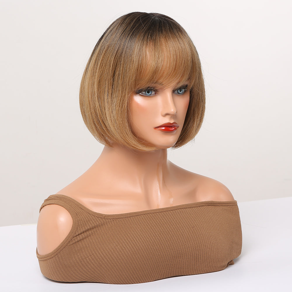 12 Inches Long Straight Blonde Bobo Wigs Synthetic Fiber Wigs Women's Wigs Daily Use for Party or Cosplay Photos ss171-1