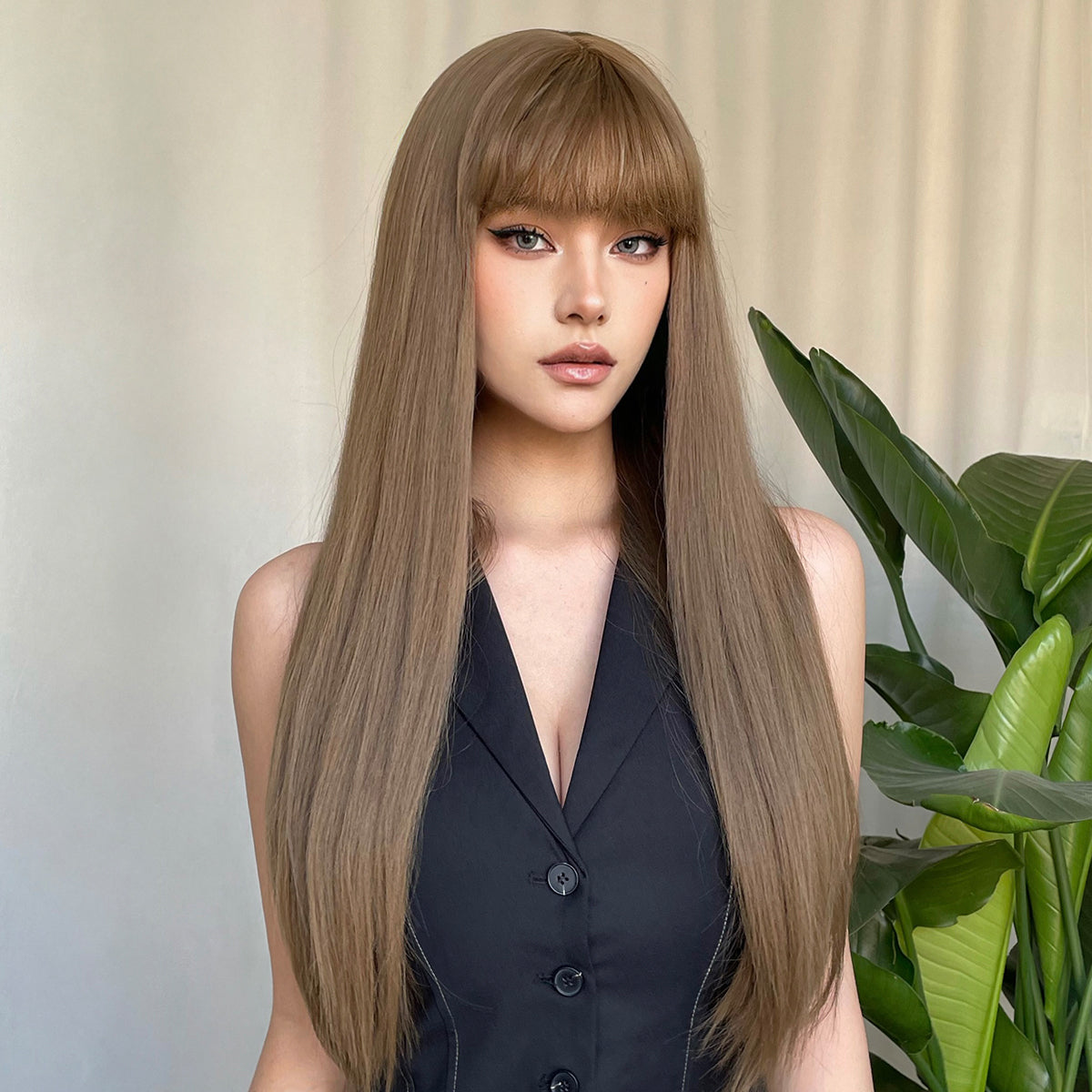 28 Inches Long Straight Brown Blonde Wigs Synthetic Fiber Wigs Women's Wigs Daily Use for Party or Cosplay Photos WL1011-2