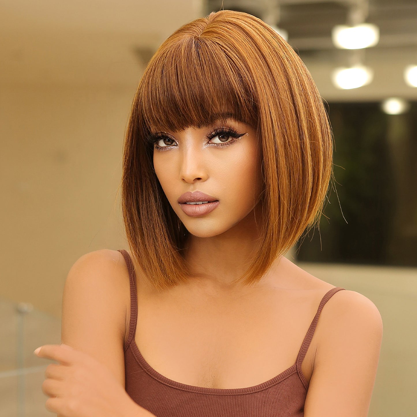 14 Inch short straight bobo wigs blonde wigs with bangs wigs for women LC2071-2