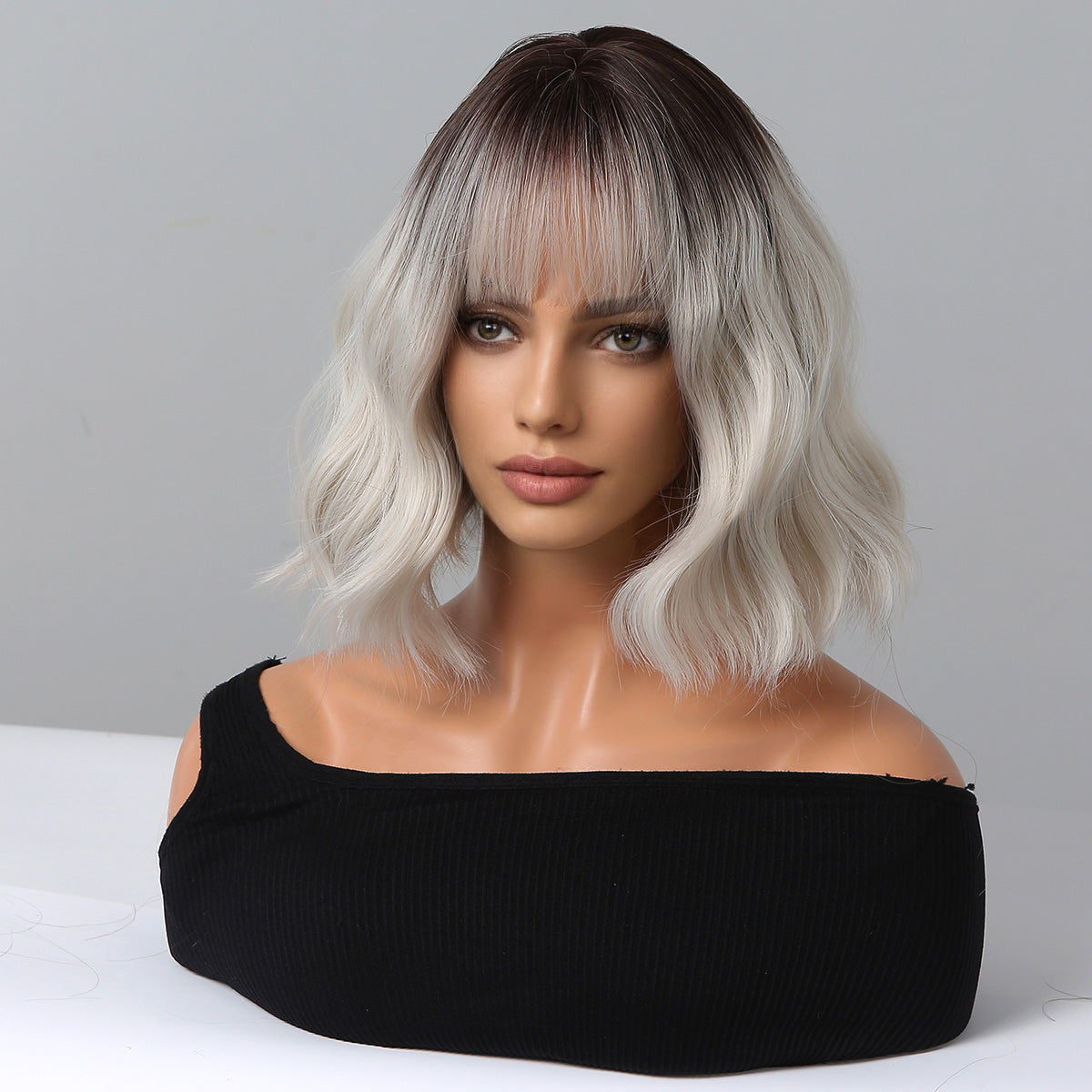 14 Inch Short Curly Black Ombre Silver Wig Synthetic Wig Women's Wig | WL1077-2