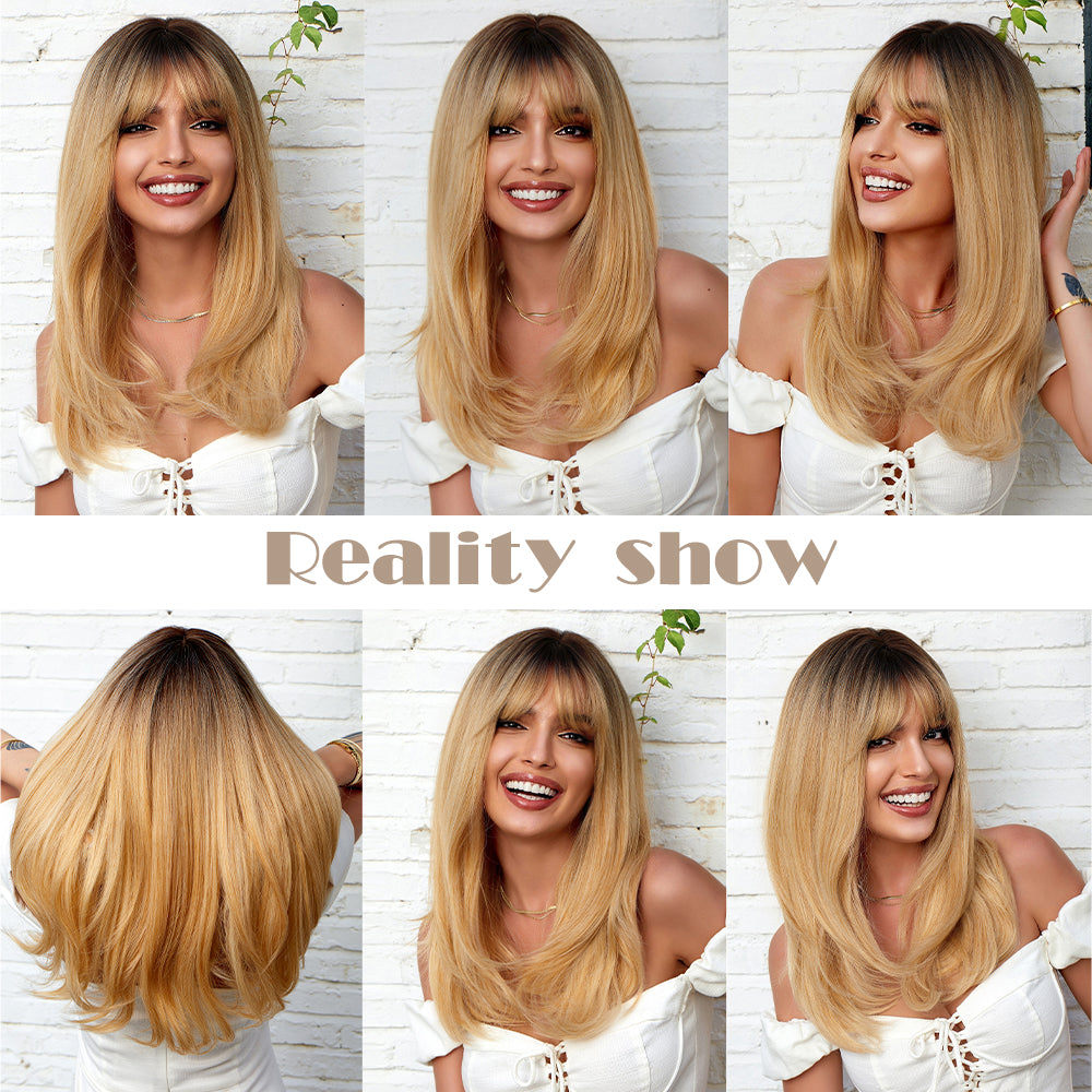 18 Inch long straight wigs blonde with bangs wigs for women daily or cosplay use LC252-3